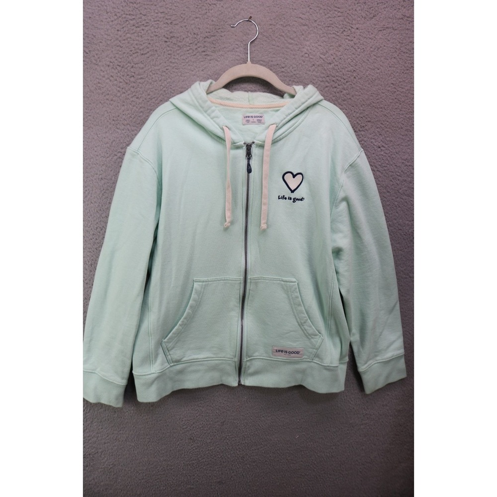 Life is Good Lime Green Full Qip Hoodie-Large-Boho-Beachy
